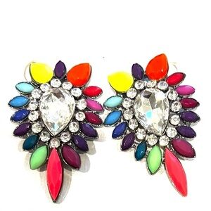 Retro, neon, rainbow, rhinestone, post earrings